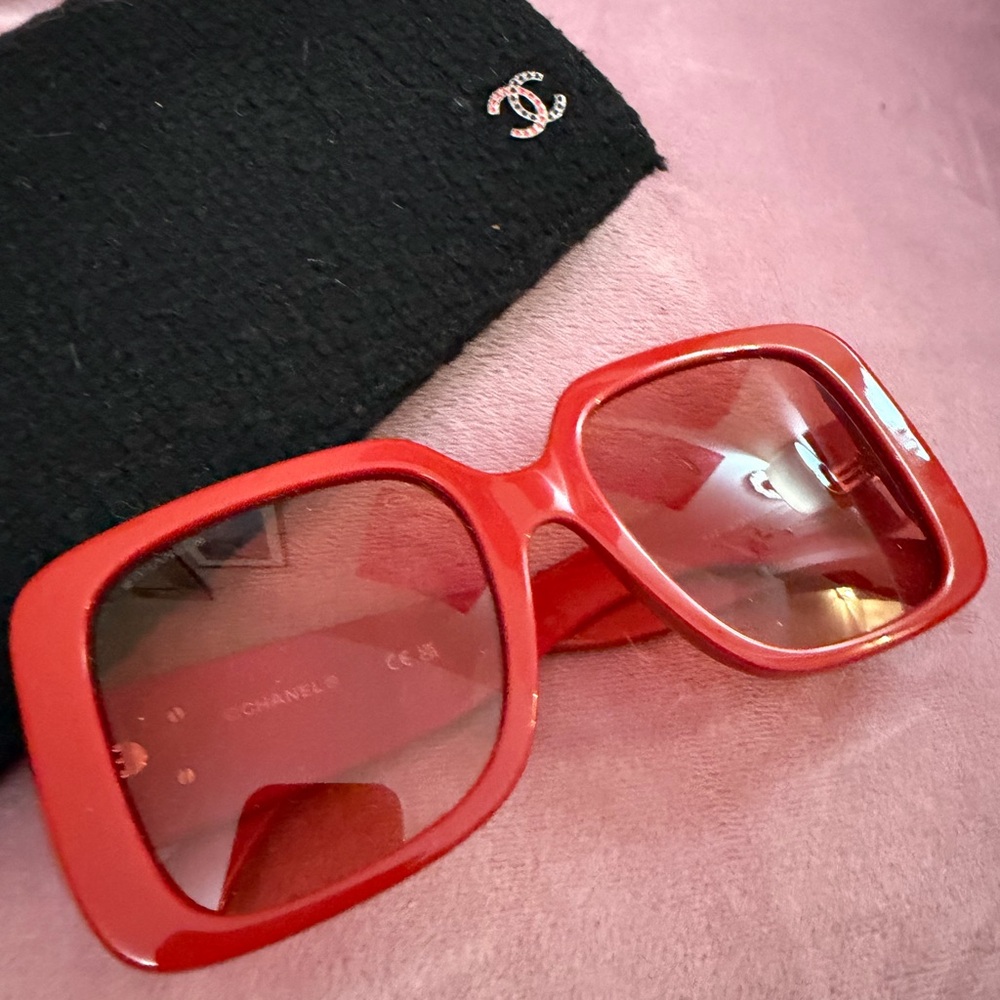 CHANEL Bold Red Square Tinted Lens Sunglasses